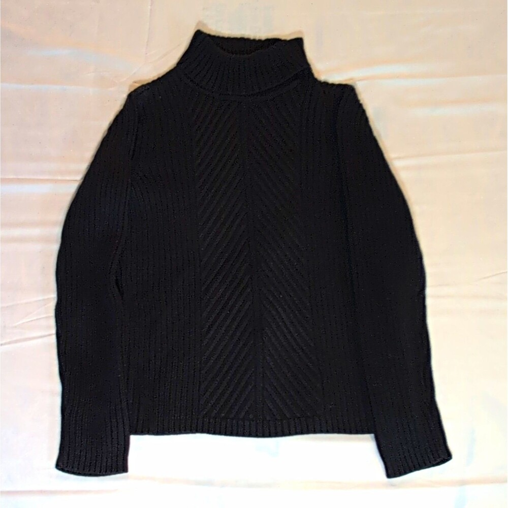 Petite Sophisticate Black Solid Pullover Sweater Turtleneck Rib Knit 0P